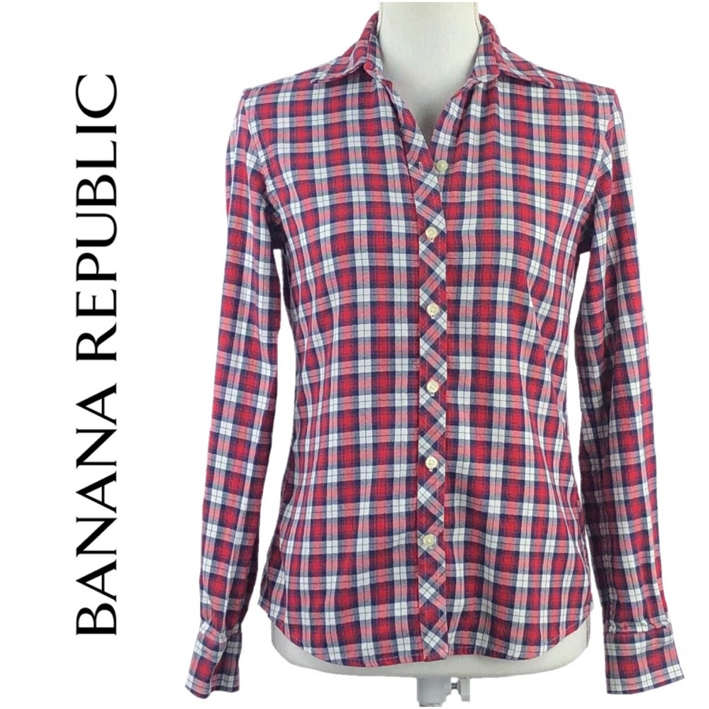BANANA REPUBLIC | Red Sunset Plaid Soft Wash Shirt
